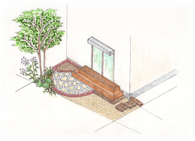 ミニデッキ＆テラス＆砂場＆花壇